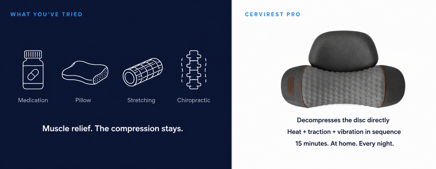 Comparison — failed solutions vs CerviRest Pro